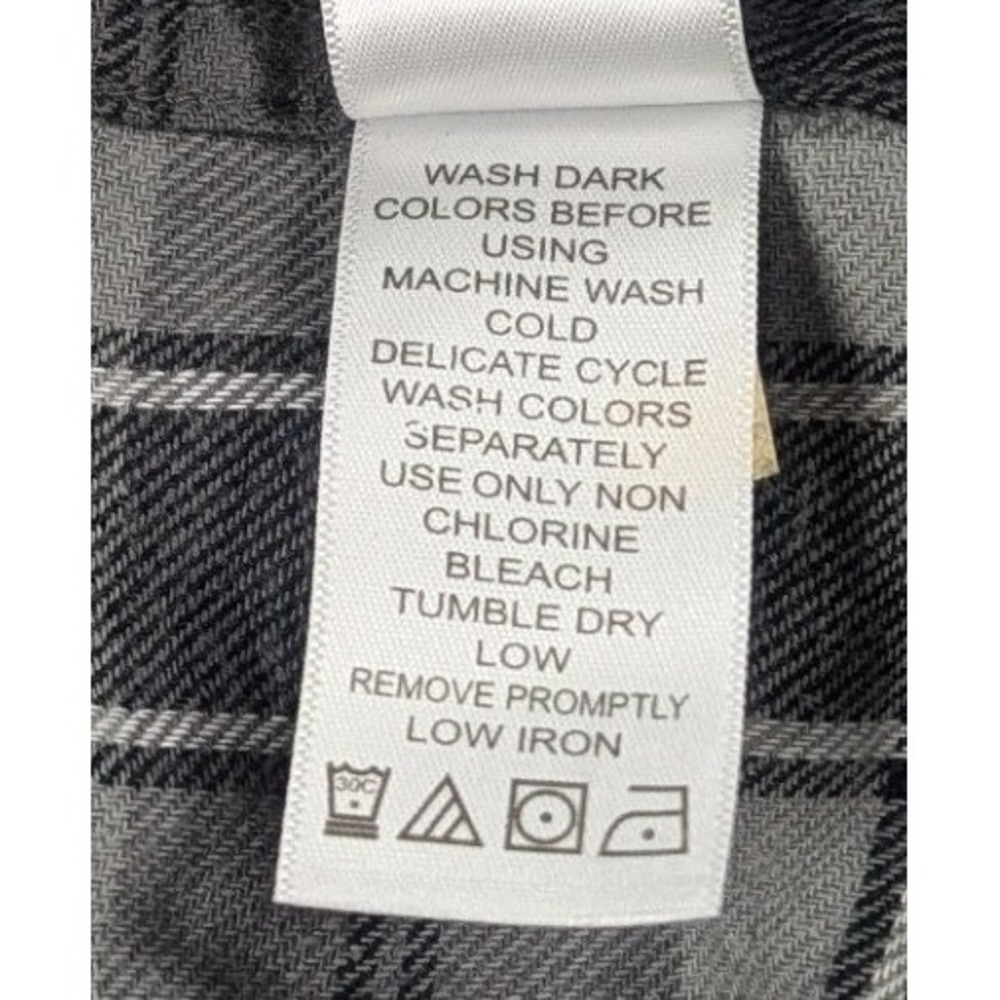 KingSize Mens 6XL Long Sleeve Flannel Shirt Grey Black Plaid Button Down Pocket - Picture 9 of 10